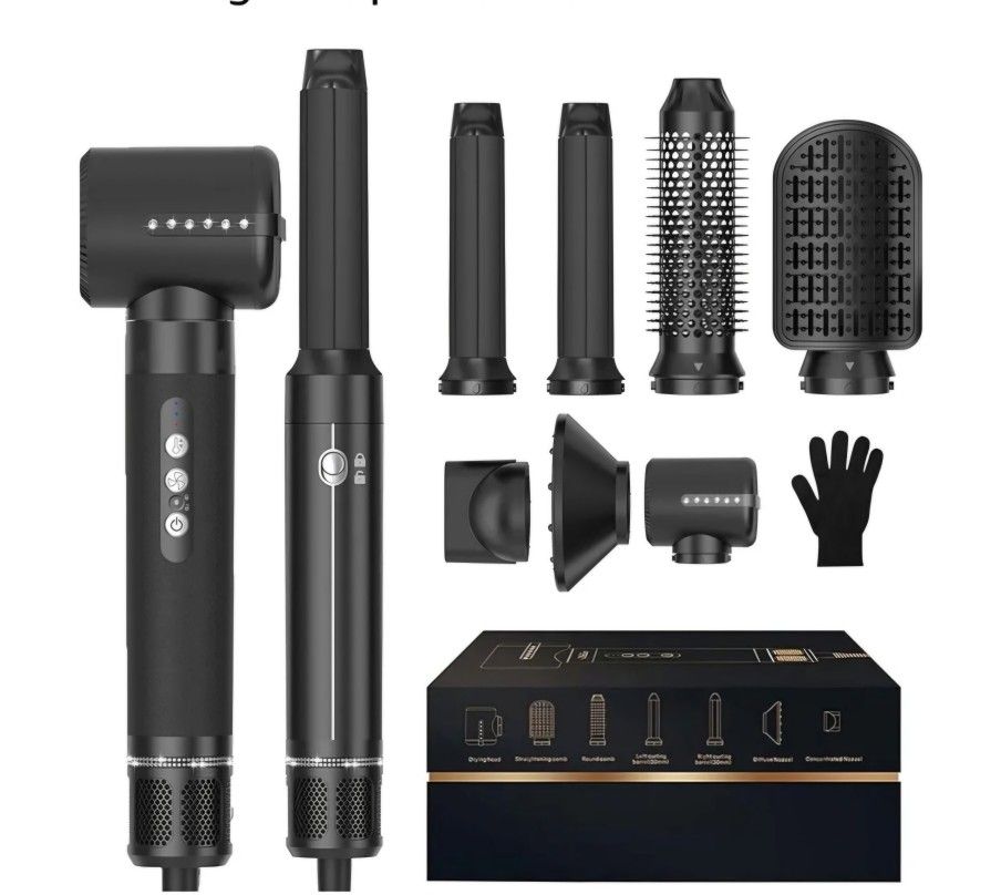 7 in One Blow Dryer Brush, 110000 RPM High Speed Hair Dryer with Diffuser Concentrator, Hair Curler Thermal Brush, Hot Air Brush Hair Styling Tool