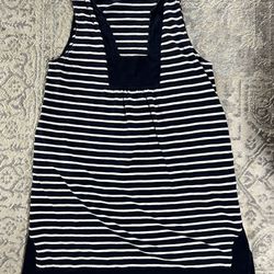 J Crew Sleeveless Navy White Casual Stripes Dress w/ Pockets Women’s Size M