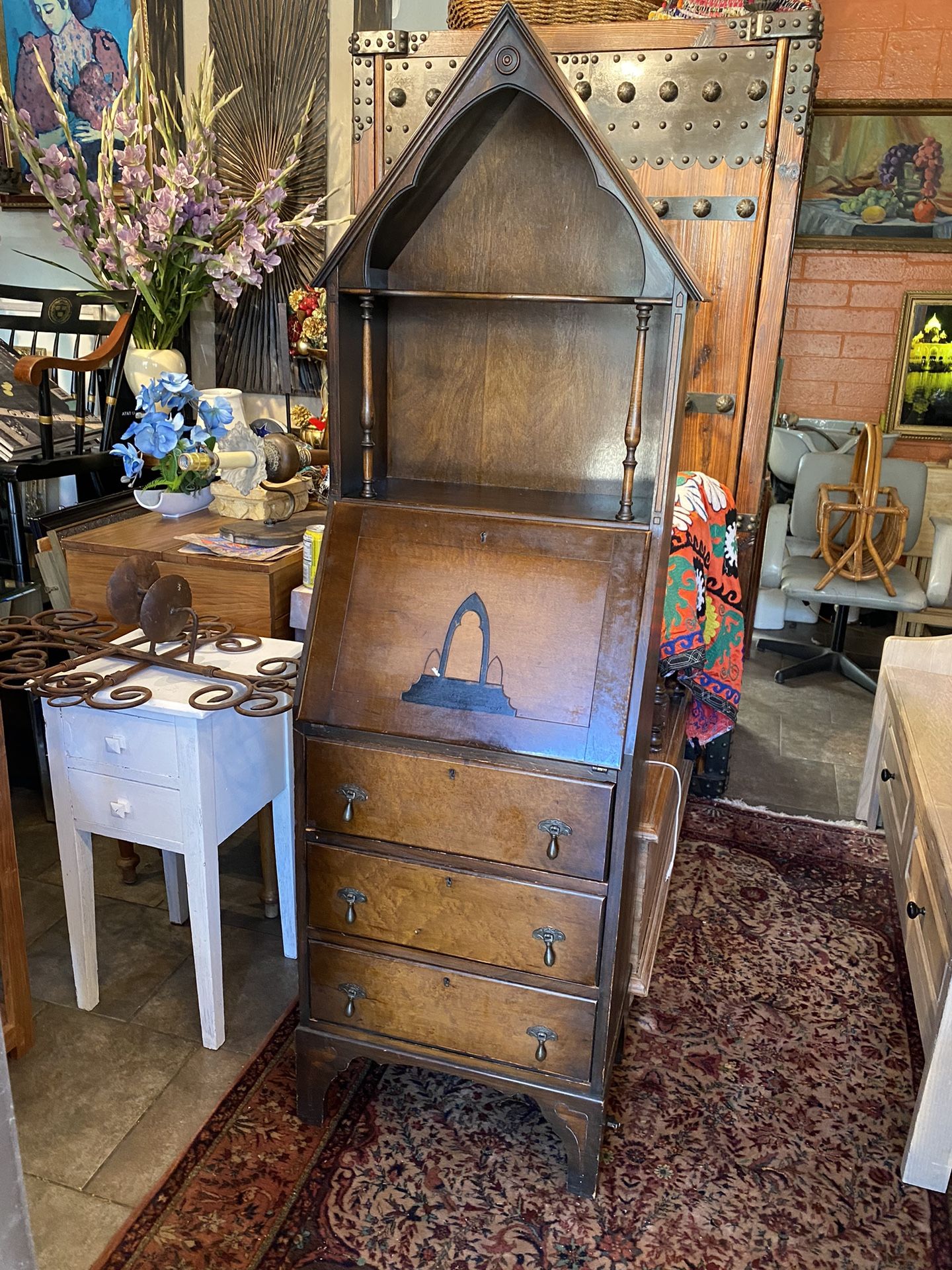 Beautiful Gothic style amazing 1940s cabinet secretary desk