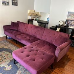 Purple Convertible Sleeper Sofa W/ Ottoman
