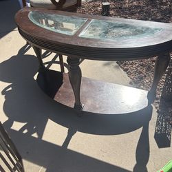Solid wood table with glass inserts 30.00