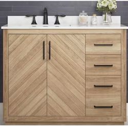 New Glacier Bay  Huckleberry 42 in. Single Sink Weathered Tan Bath Vanity with White Engineered Marble Top (Assembled)