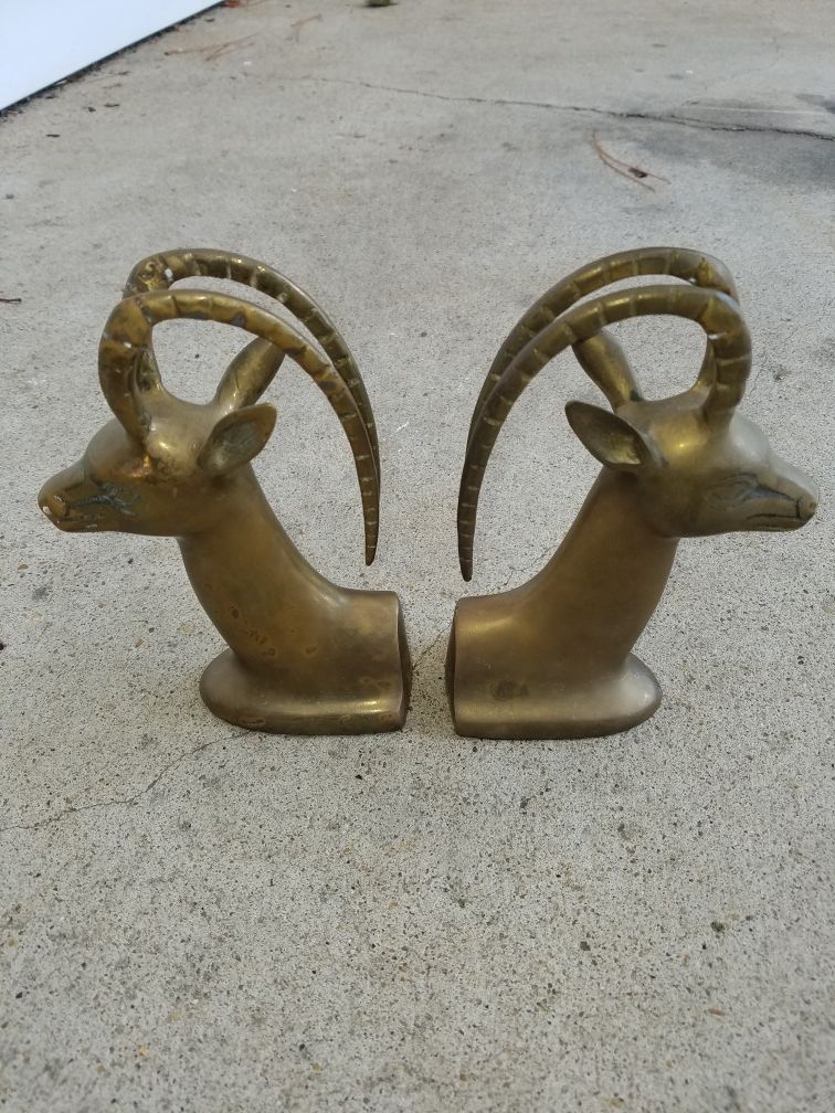 Vintage brass deer gazelle Ibex antelope bookends