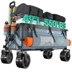 SUNNYFEEL 49" L Foldable Wagon Cart with Big Wheels - 550lbs Heavy Duty Extra Long Collapsible Shopping Cart - Utility Grocery Wagon for Garden Sports