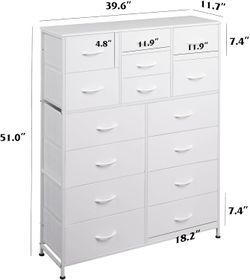 WLIVE Tall White Dresser for Bedroom Furniture, Fabric Dressers Storage Tower with 15 Deep Drawers, Dresser for Closet, Hallway, Entryway, Office, Sto