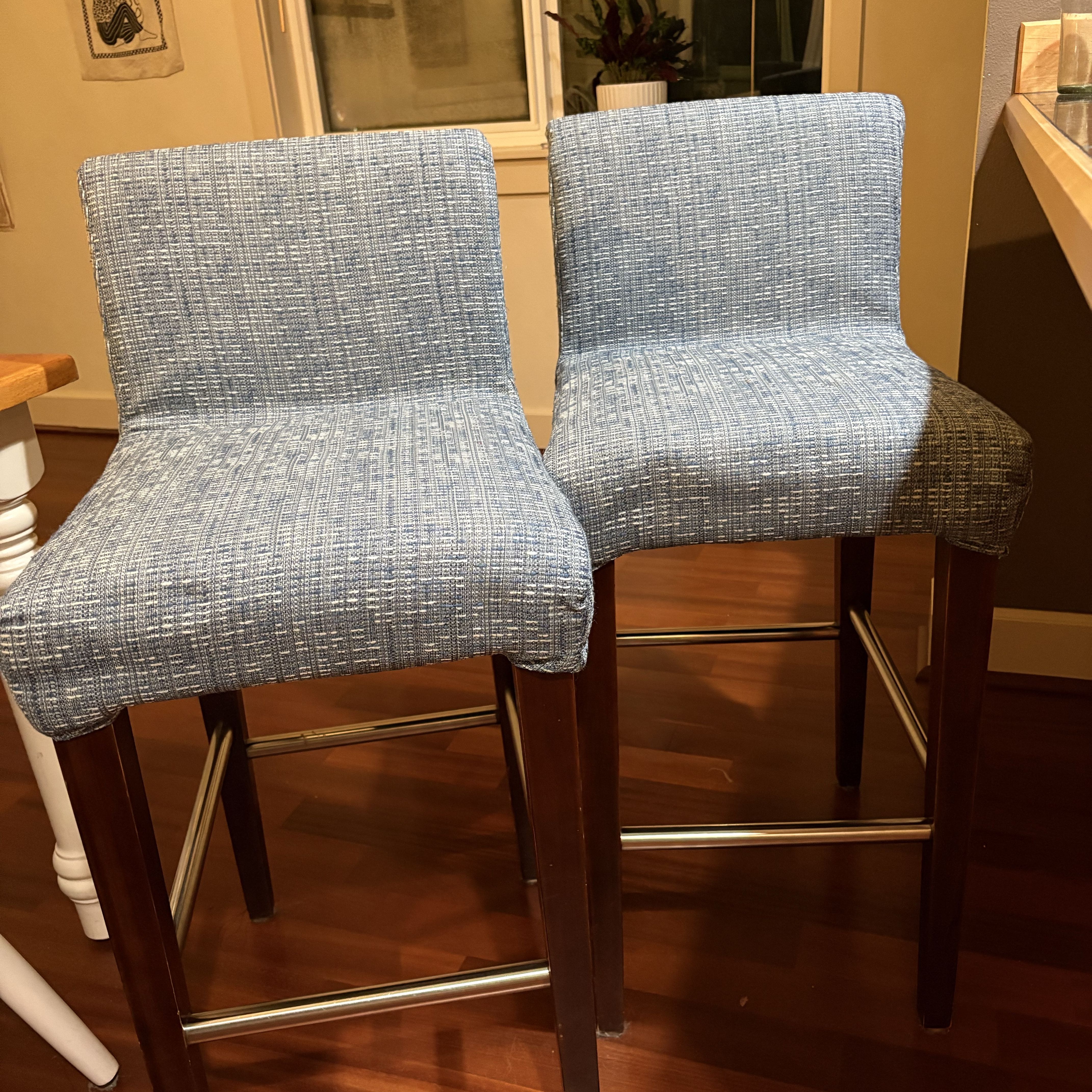 2 Blue/Gray Upholstered Bar Stools