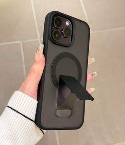 Semi-Transparent 2-in-1 TPU+PC Shockproof Magnetic Stand Matte Black for iPhone