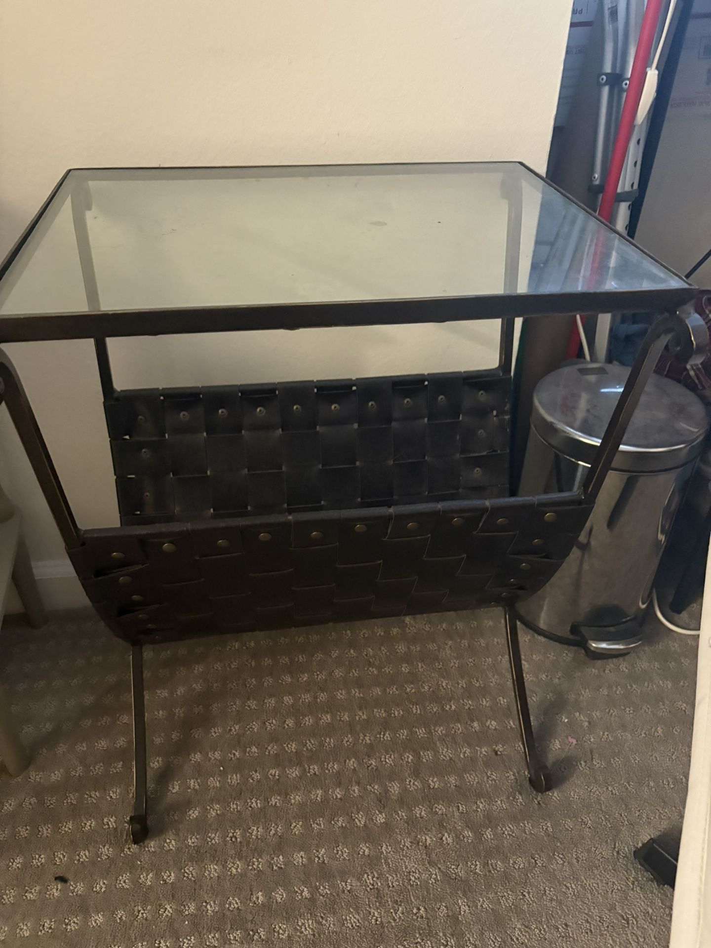 Mid-Century Modern Glass Top Magazine Rack Table