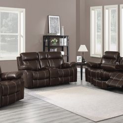 Brand New 2PC Chestnut Reclining Sofa and Loveseat Set