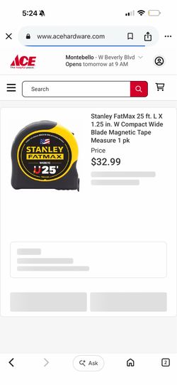 Stanley FatMax 25 ft. L X 1.25 in. W Compact Wide Blade Magnetic Tape Measure 1 pk