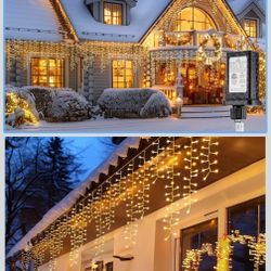 Brightown Cluster Icicle Lights Outdoor Waterproof, 33FT 1020 LED Icicle Lights with 51 Drop,12 Mode, Timer, for Christmas Outdoor House Decoration, W