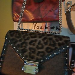 Michael Kors Whitney Medium Signature Logo and Leopard Print Shoulder Bag Real Fur