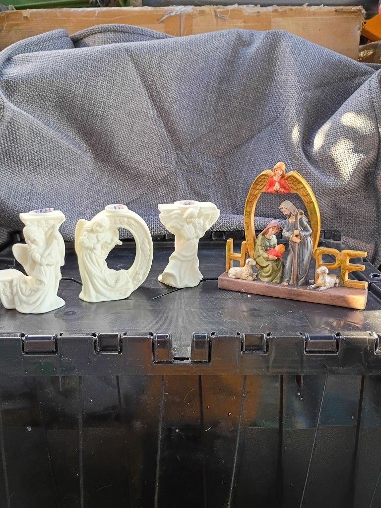 JOY Porcelain Candle Holder And Porcelain nativity 