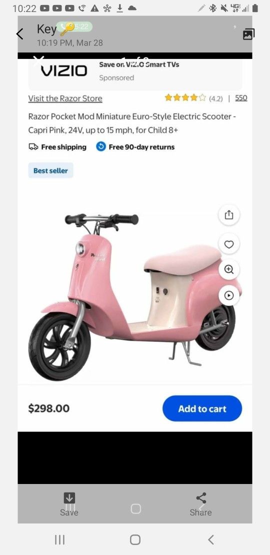 Razor Pocket Mod Miniature Euro-Style Electric Scooter - Capri Pink, 24V, up to 15 mph, for Child 8+