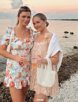 NWT $300 Free People Nude Cold-Shoulder Floral Overlay Ruffled Lily Mini Dress S