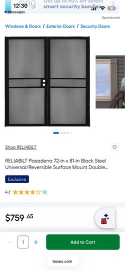 Heavy duty security screen double door RELIABILT Pasadena 72-in x 81-in Black Steel Universal/Reversible Surface Mount Double Security Screen Door