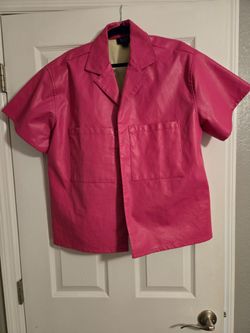 2 Pc Pink Faux Leather Short Sleeve Men's Short Set