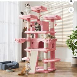 68 Inch Cat Tower Multi-Level / X-Large Cat Tree King with Scratching Posts Kitty Pet Play House, Pink