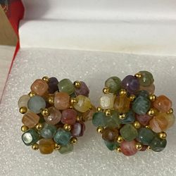 Aretes Gold Filled Piedras Jade Antiguos 