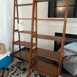 Pair of 2 Saruhan Nordic Design ladder shelf- Solid Wood Warm/Cherry Colored