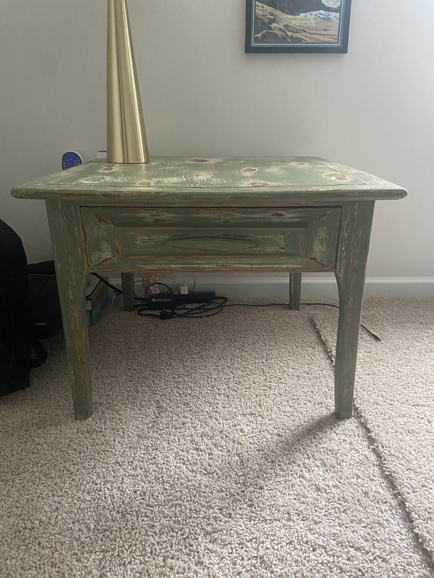 Distressed Solid Wood Table With Drawer