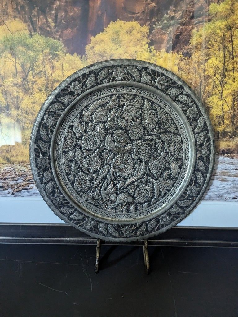 Antique VTG Persian Copper Bird Hanging Tray