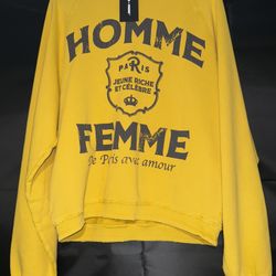 🔥 HOMME + FEMME “Amour” Distressed Hoodie – Yellow – Size S (Oversized Fit) 🔥
