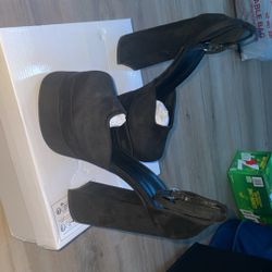 Black Thick Heels, Square Toe 