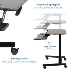 Vivo 36" Wide Compact Pneumatic Adjustable Height Mobile Workstation- Black