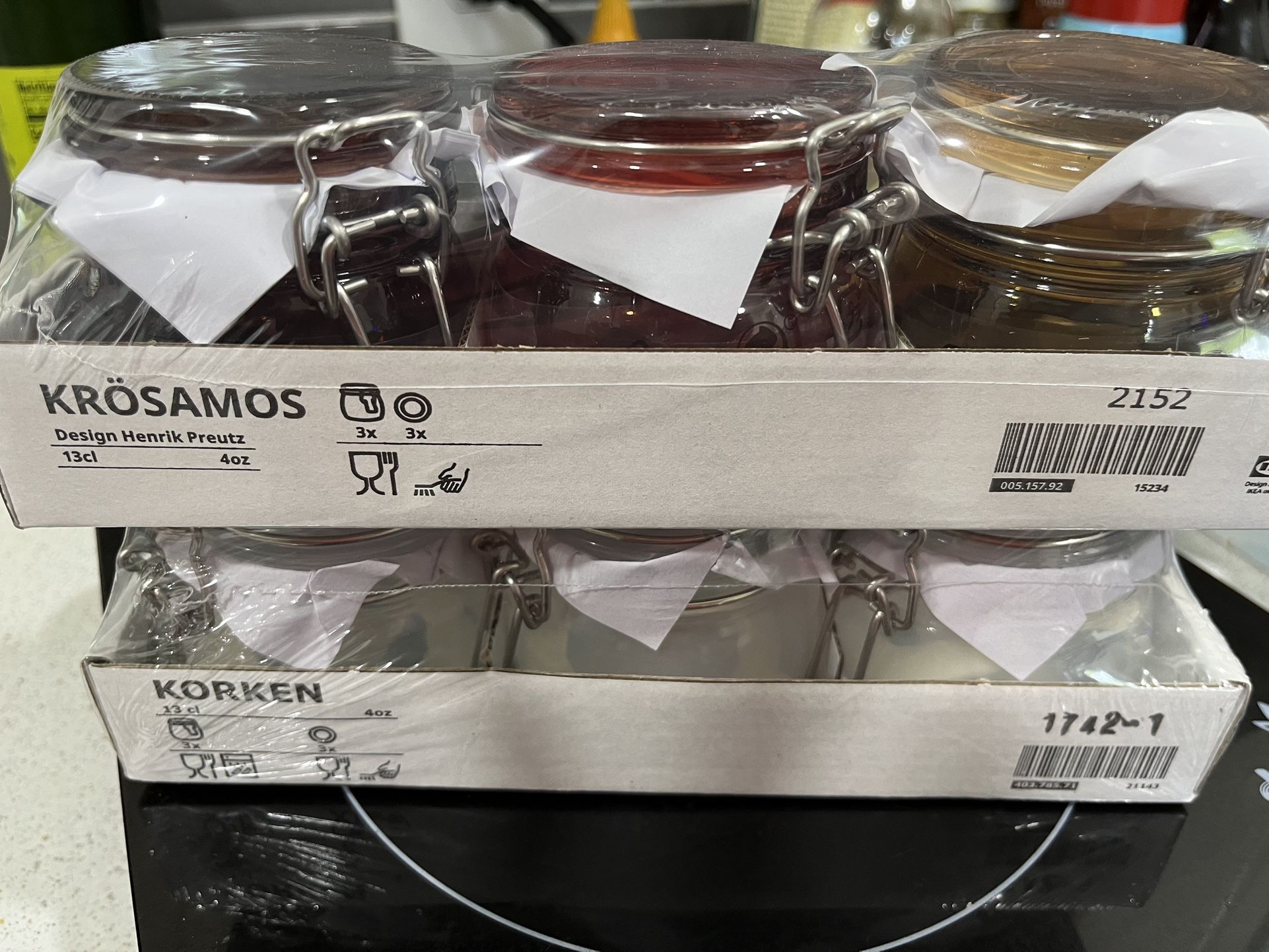 2 Packs of 3 IKEA SMALL GLASS STORAGE JARS WITH HINGED LIDS (6 Jars total)