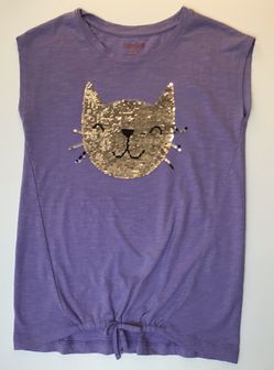 Cat & Jack sequin flip kitty sleeveless shirt girls L 10-12