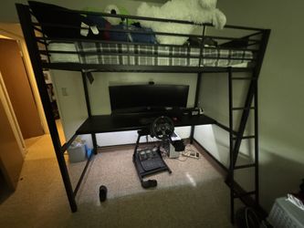 High Twin Bed With Computer Gaming Table