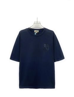 Hermes Deep blue H leather logo embroidered cotton crewneck short-sleeve T-shirt