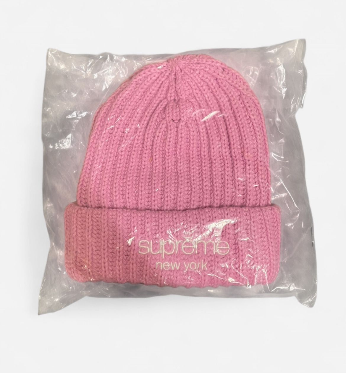 Supreme Pink Chunky Rib Classic Logo Beanie FW25