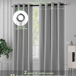 Blackout Curtains for Bedroom, Grey Black Out Bedroom Curtains 2 Panel Sets 95 inch Long Room Darkening Curtains Washable Grommet Window Curtains 52 i