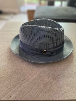 Blue Woven Fedora Hat with Band