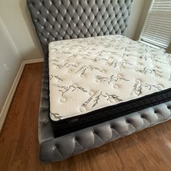 New King Size Grey Platform Bed Frame 