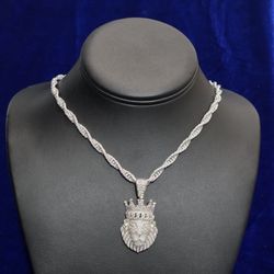 Silver Moissanite Lion Pendent With Chain 