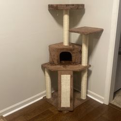Brown and beige cat tree