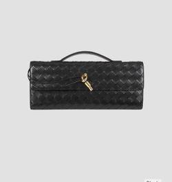 Bottega Veneta Knot Lock Intrecciato Leather Top-Handle Bag Black Clutch