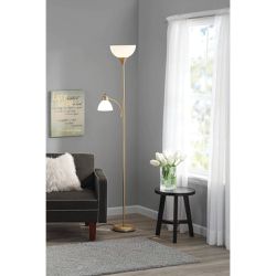 72 inch Floor White Lamp with Reading Light and Gold Metal Stand