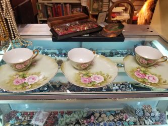 3 Lefton Luncheon Plates With Saucers