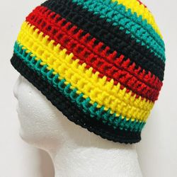 RASTA Pan African Jamaica unisex Mens TEEN Crochet SKI Hat Beanie Handmade cap