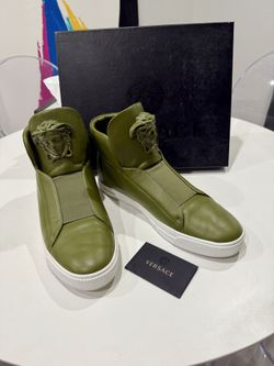 🐍 RARE Versace Palazzo High Top Sneakers Green Olive Medusa Size 45 US 12 With Box and Bag + papers