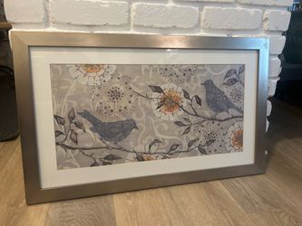 Beautiful framed bird and floral wall art in excellent condition.