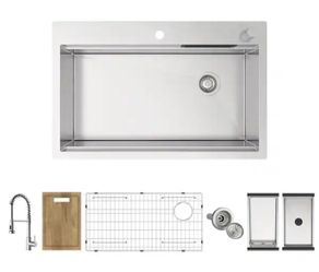 All in one drop in kitchen sink with waterfall 33x22