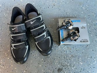 Nike Cycling Shoes (Man - size 10M) and Shimano PD-M520 SPD Pedals 
