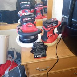 Bauer 20 Volt 10 Inch Cordless Buffer And A 5 Inch Cordless Buffer Batteries For Each Of Them And It Comes With The Charger