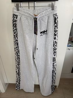 Palm Hills Leopard Print Wide-Leg Sweatpants – Grey – Size S – New With Tags