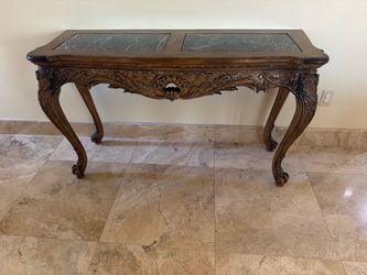 Ornate Wood Console Table with Marble Top